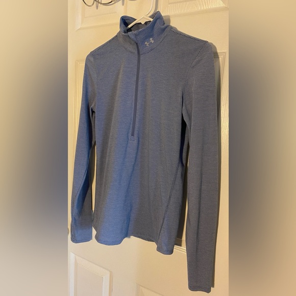 Under Armour Women's Heat Gear 1/4 Zip Pullover Loose Blue Striped Size Small - Picture 2 of 7